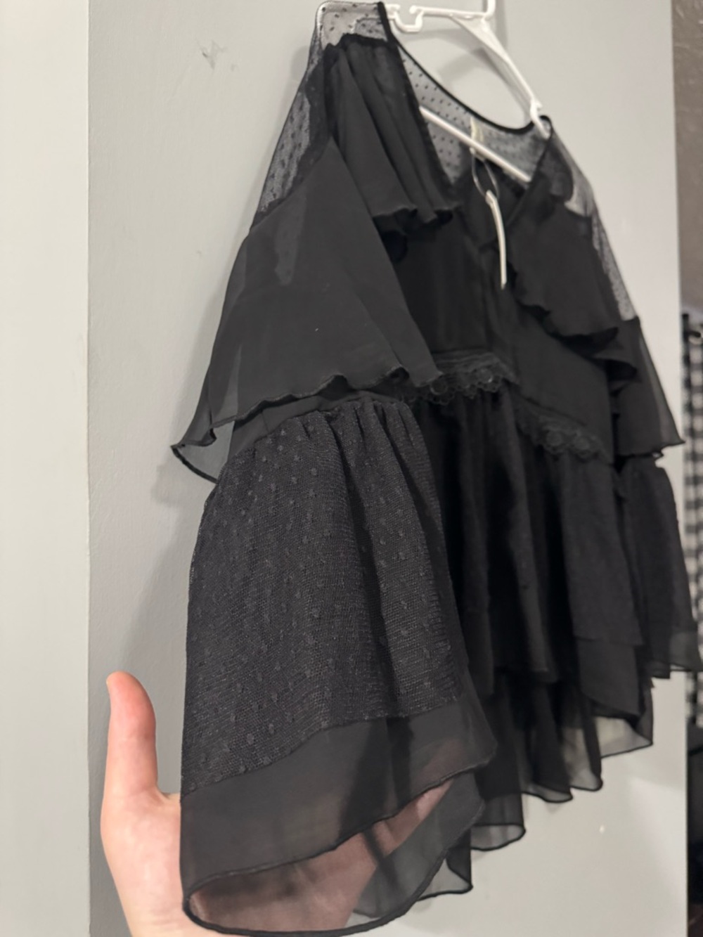 ASOS Black Ruffle Sheer Blouse - Picture 2 of 10